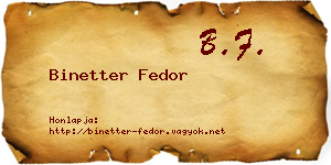 Binetter Fedor névjegykártya